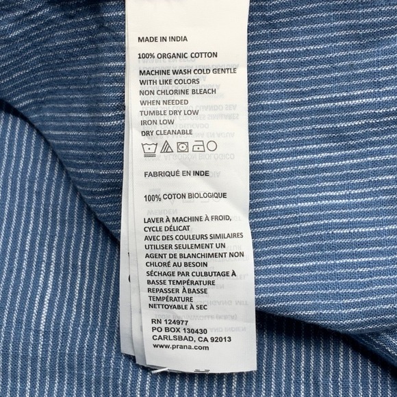 PrAna Katya Button Down Short Sleeve Organic Cotton‎ Blouse Blue/White Stripe XL - Picture 9 of 9